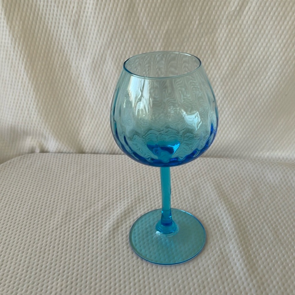 Vintage  Mid Century Blue Empoli Style Optic Snifter Glass.